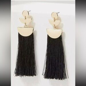 Elegant Black and Gold Tassel Earrings